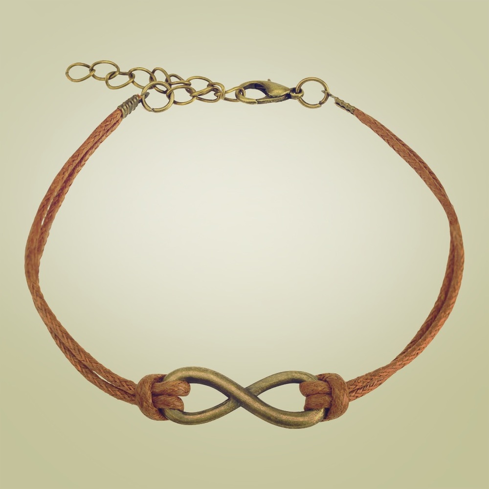 Brown and bronze infinity sign leather bracelet